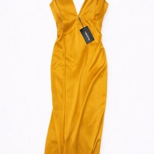NWT PrettyLittleThing Golden Satin Maxi Dress